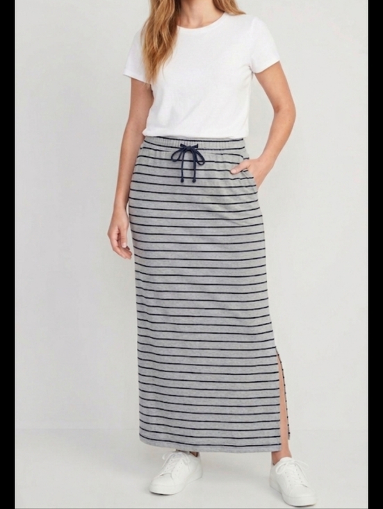 GAP Dresses & Skirts - Gap Maxi Cotton Jersey Skirt, Grey with Navy Stripes, Elastic Waist, Sz M